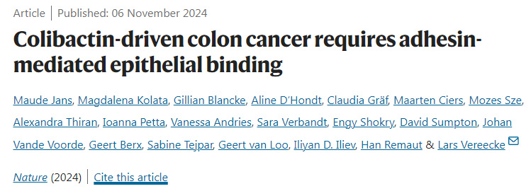 大腸桿菌素驅(qū)動的癌癥需要粘附素介導的上皮結(jié)合