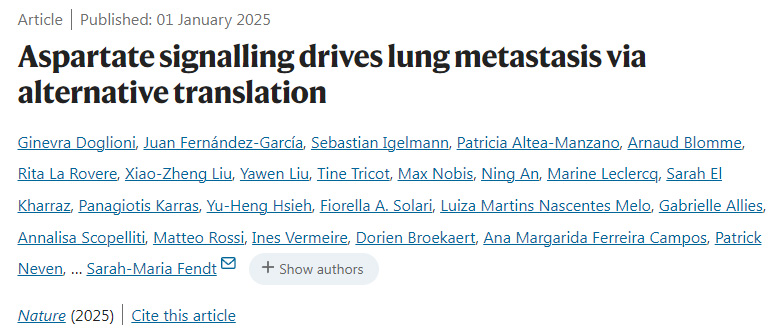 天冬氨酸信號(hào)通過(guò)選擇性翻譯驅(qū)動(dòng)肺轉(zhuǎn)移