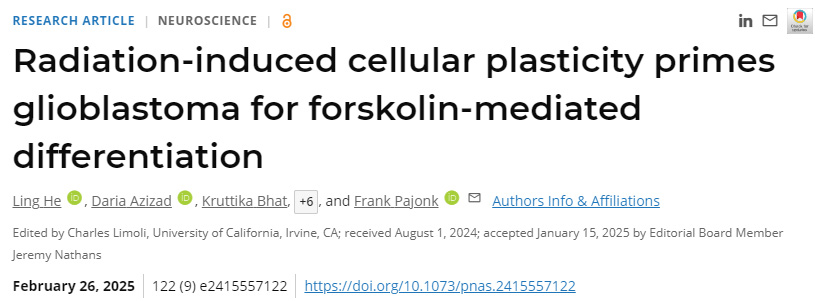 輻射誘導的細胞可塑性為膠質(zhì)母細胞瘤提供了福斯可林介導的分化基礎(chǔ)
