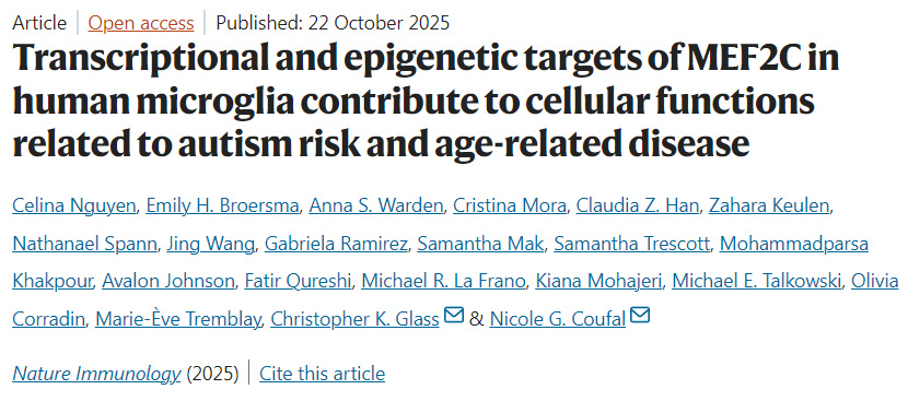 MEF2C在人類小膠質(zhì)細(xì)胞中的轉(zhuǎn)錄與表觀遺傳學(xué)靶點—對自閉癥風(fēng)險及年齡相關(guān)疾病的細(xì)胞功能影響