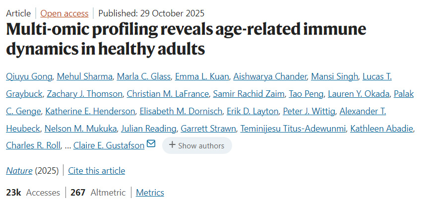 多組學(xué)分析揭示健康成年人中與年齡相關(guān)的免疫動(dòng)態(tài)變化 多組學(xué)分析揭示健康成年人中與年齡相關(guān)的免疫動(dòng)態(tài)變化