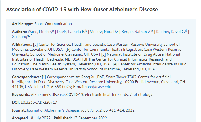 研究發(fā)現(xiàn)感染新冠病毒的老年人患阿爾茨海默病的風(fēng)險因素增加了50%-80%