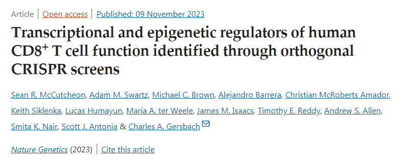通過CRISPR正交篩選鑒定人CD8+T細胞功能的轉(zhuǎn)錄和表觀遺傳學調(diào)控因子 通過CRISPR正交篩選鑒定人CD8+T細胞功能的轉(zhuǎn)錄和表觀遺傳學調(diào)控因子