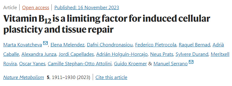 維生素B12是誘導(dǎo)細(xì)胞可塑性和組織修復(fù)的限制因素 維生素B12是誘導(dǎo)細(xì)胞可塑性和組織修復(fù)的限制因素