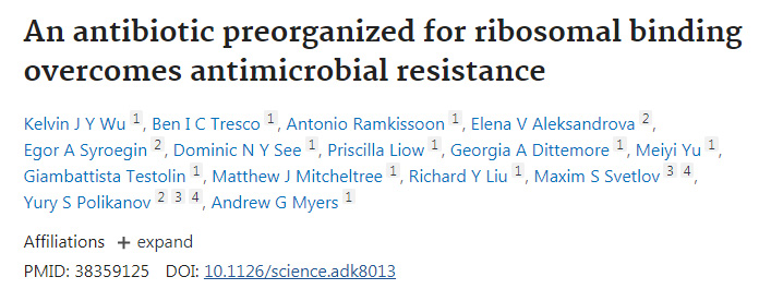 一種核糖體結(jié)合預組裝的抗生素克服了抗微生物耐藥性 一種核糖體結(jié)合預組裝的抗生素克服了抗微生物耐藥性