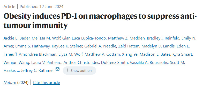 肥胖誘導(dǎo)巨噬細(xì)胞上的PD-1抑制抗腫瘤免疫 肥胖誘導(dǎo)巨噬細(xì)胞上的PD-1抑制抗腫瘤免疫