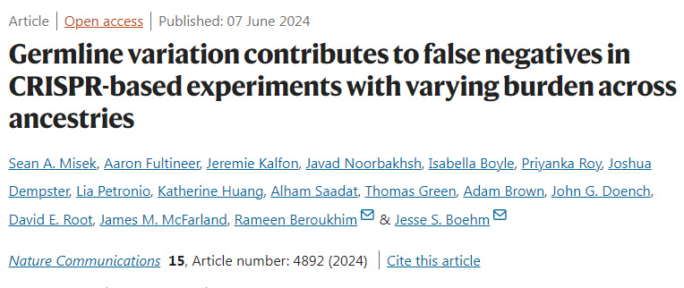 種系變異導(dǎo)致基于CRISPR的實驗中的假陰性 種系變異導(dǎo)致基于CRISPR的實驗中的假陰性