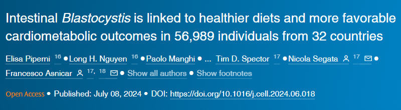 來自32個(gè)國(guó)家的56989名患者的腸道芽囊炎與更健康的飲食和更有益的心臟代謝結(jié)果有關(guān)