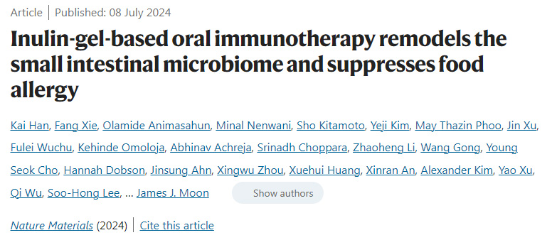 基于菊粉凝膠的口服免疫療法重塑小腸微生物群并抑制食物過(guò)敏 基于菊粉凝膠的口服免疫療法重塑小腸微生物群并抑制食物過(guò)敏